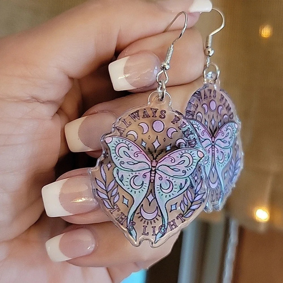 Luna Moth Moon Phase Drop Earrings - Picture 1 of 9